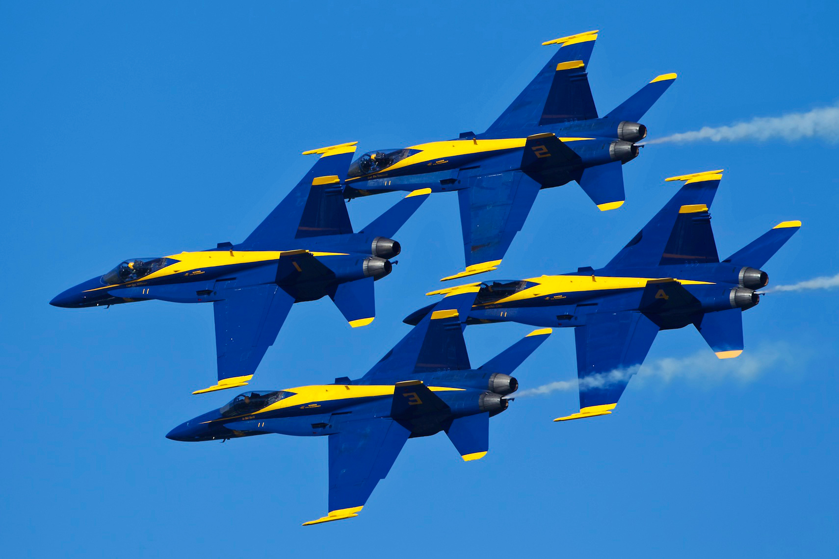 US Navy Blue Angels F-18 Hornets in Diamond Formation