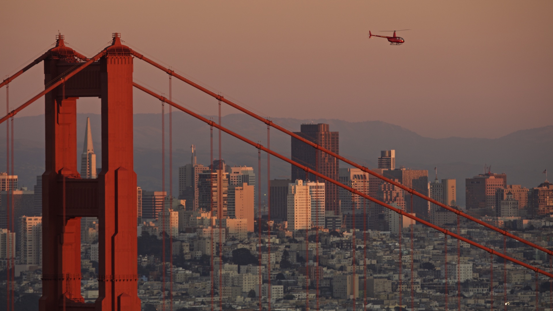 Robinson Helicopter and Golden Gate Bridge