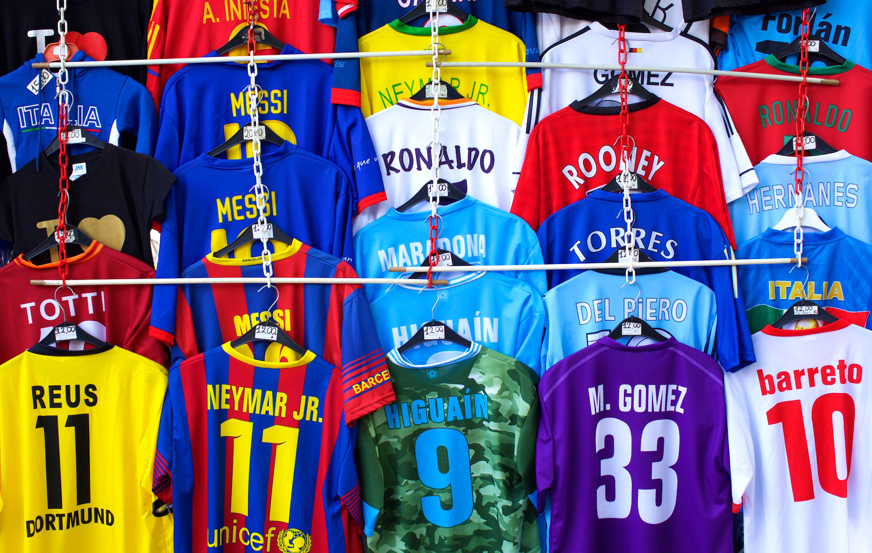 Soccer Shirts for Sale, Rambla de Catalunya,  Barcelona